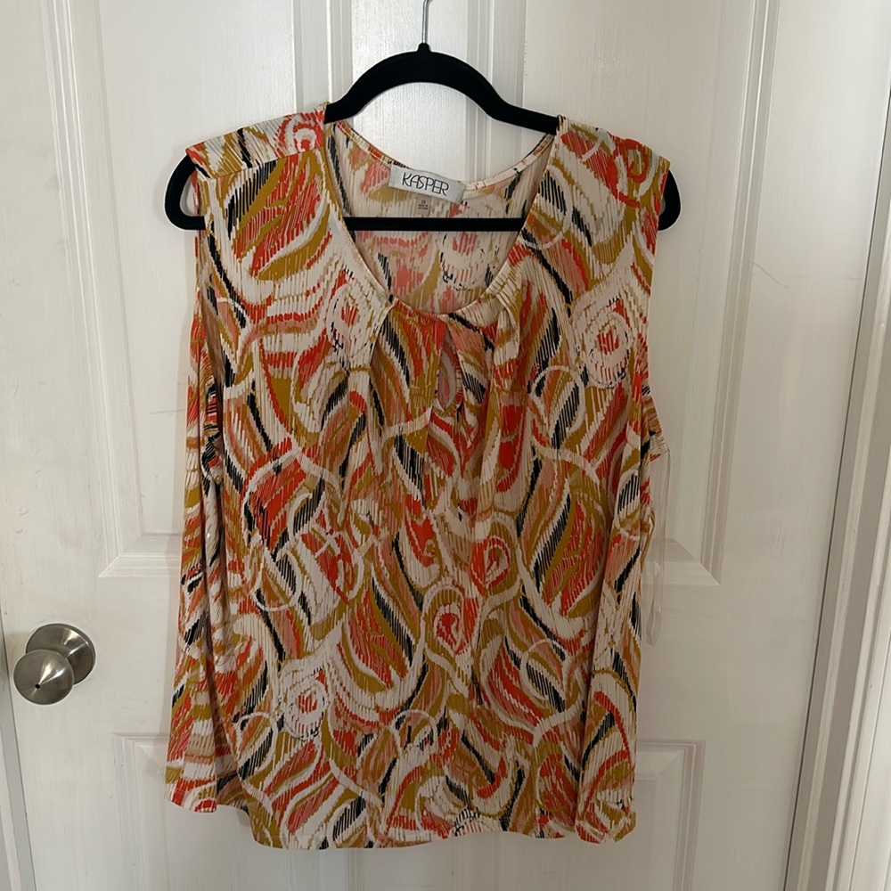 Orange multi-colored sleeveless blouse